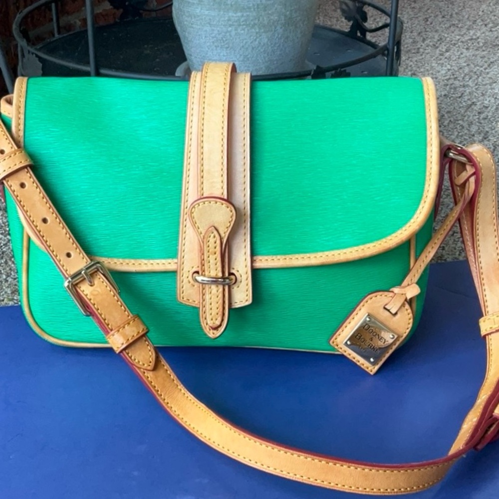 Dooney & Bourke Green Crossbody with Tan Trim